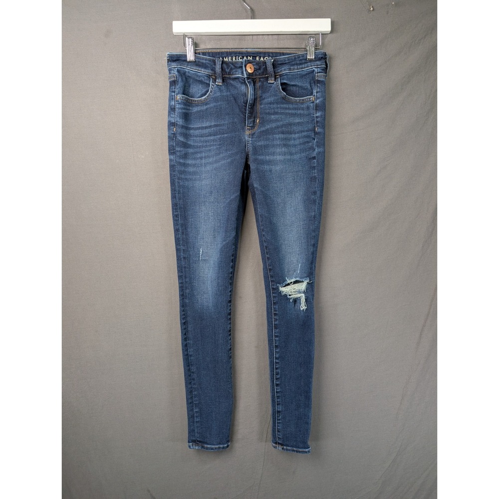 American Eagle Ne(x)t Level Stretch Skinny Jeans Blue Distressed Size 6 Regular